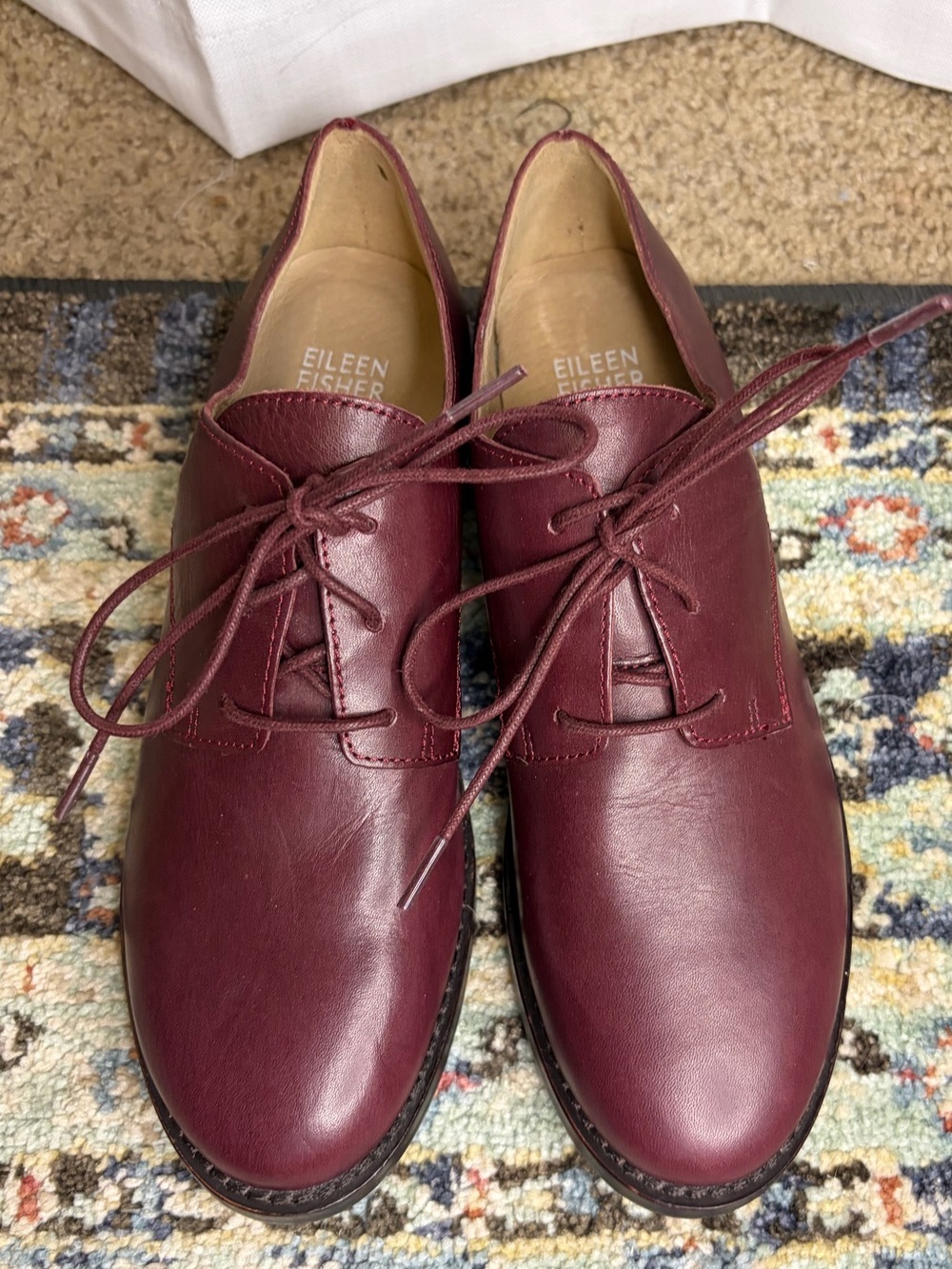 Eileen Fisher Milo Leathee Oxford Loafer in Maroon. Size 5.5. Retail $235
